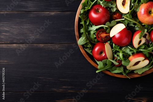 vegetarian healthy vegetable vegan fresh diet salad dark food green background. Generative AI.
