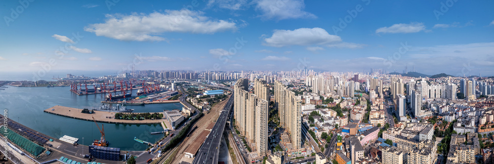 Aerospace Qingdao Coastline City Landscape Panorama Map