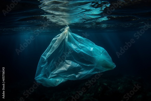 Plastic bag sea underwater. Generate Ai