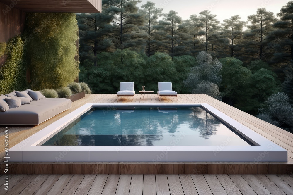 Modern pool terrace. Generate Ai