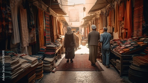 A bustling souk with vendors selling spices, textiles, and handcrafted items . Generative AI. 