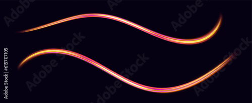 Blue, purple, neon multicolored glowing swirl. The effect of moving at the speed of light. Easy trail. Shiny wavy path. Vector.