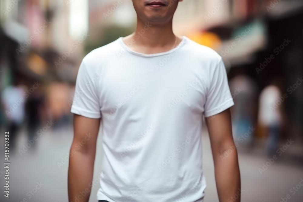 Fototapeta premium Man with white t-shirt front, mockup template for design print - Generative AI 