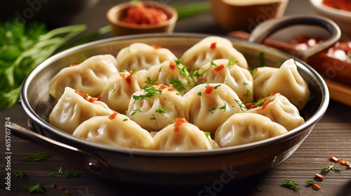 Delicious pelmeni, dumplings, ravioli, for menu in restaurant, banners, social media