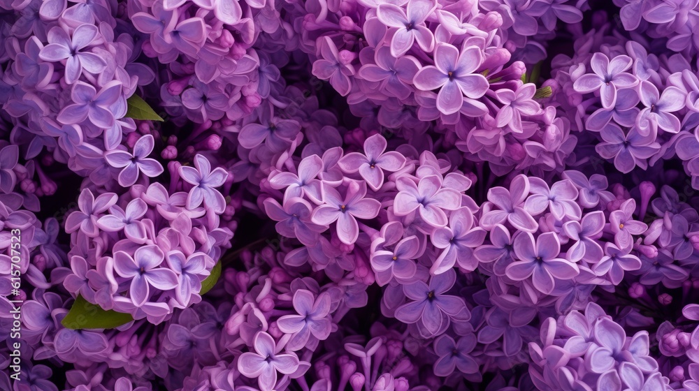 Purple lilac flowers blossom in garden, spring background Generative AI