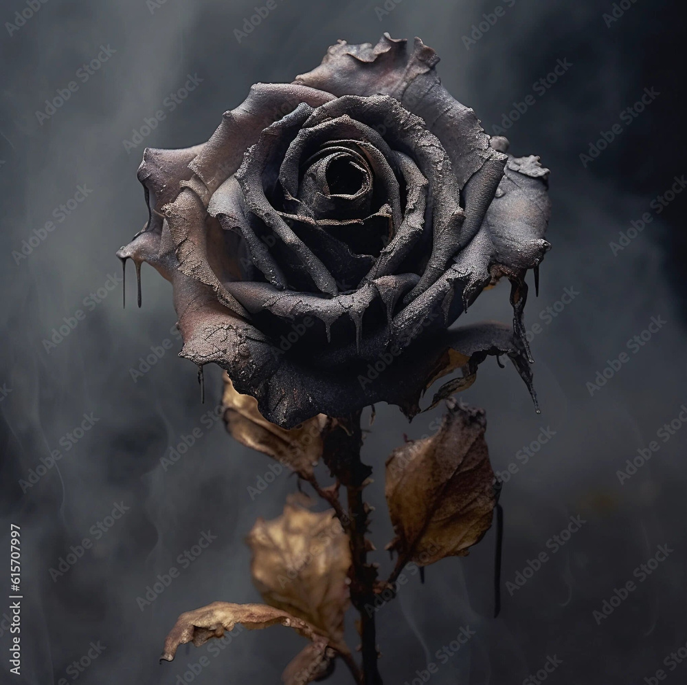 A Dying Rose With Smoke Rising in the Background Generative AI A Dying Rose With Smoke Rising in the Background Generative AI
