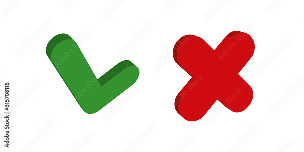 3d rendering green and red check mark 3d rendering green and red check mark