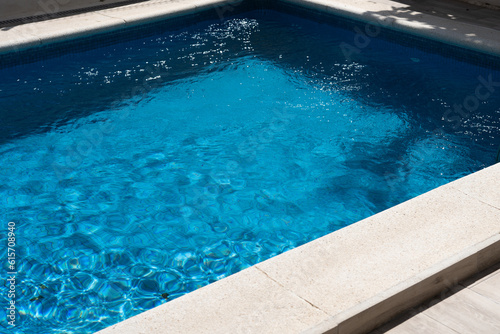 Waterproof case with money and a smartphone on the background of the pool on a sunny summer day. © vfhnb12