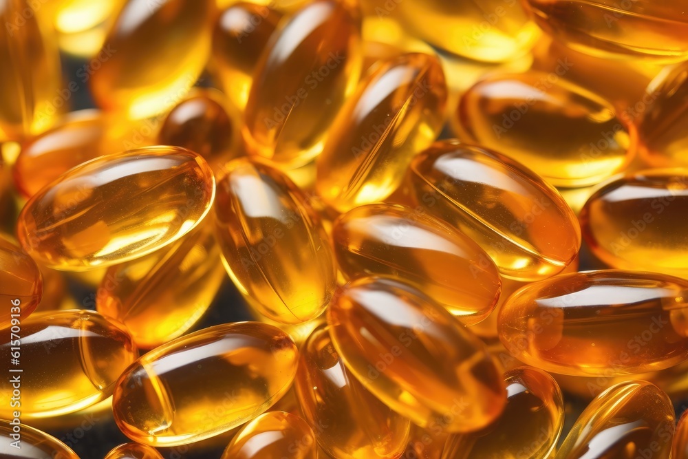 Capsules of fish oil omega 3. Generative AI Capsules of fish oil omega 3. Generative AI