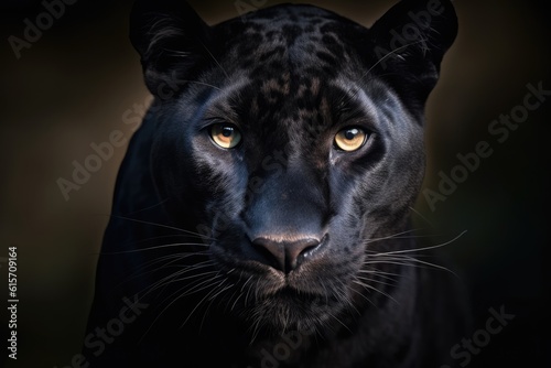 Front view of Panther on dark background. Generative AI © Lubos Chlubny