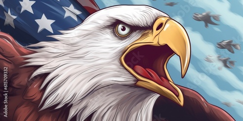 Illustration eagle with United Stated independence day background made with Generative AI