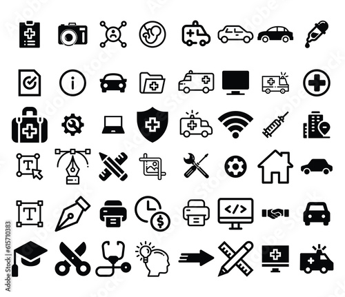 Set of thin line icons of graphic design. Simple linear icons in a modern style flat, Creative Process. Graphic design, creative package, stationary, software and more