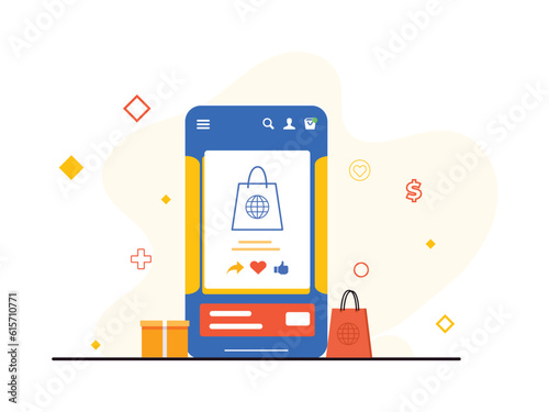 product wishlist and share e-commerce flat concept design