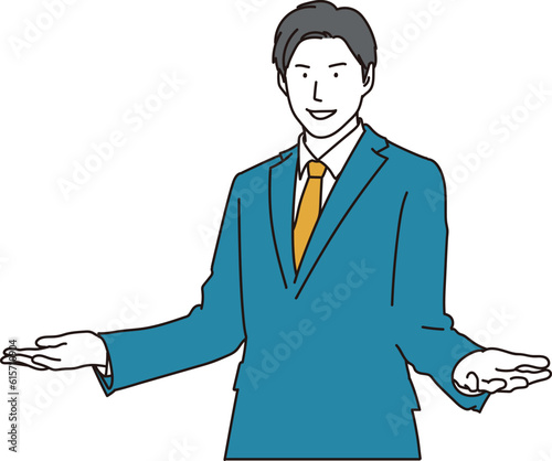 両手を広げて歓迎をするビジネスマン