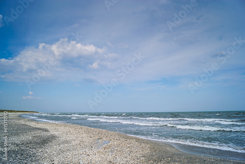 Black Sea shore in Romania. Landscape view with the beach from Vadu in Constanta.