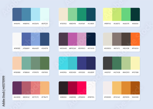 Pantone colour palette catalog samples in rgb hex. Color swatch.
