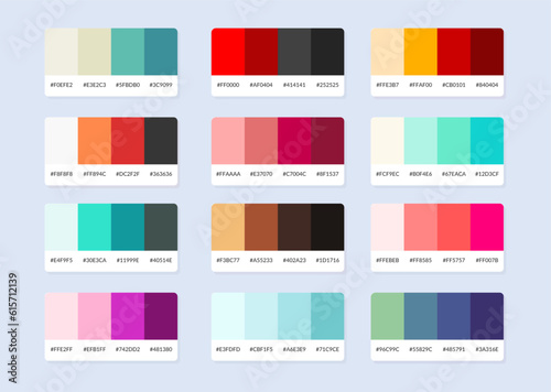 Pantone colour palette catalog samples in rgb hex. Color swatch.