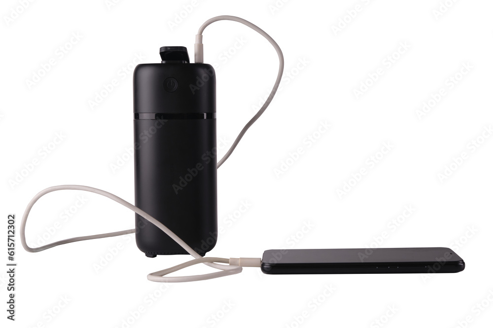 powerbank black isolated on a white background, usb cables, smartphone, plug powerbank black isolated on a white background, usb cables, smartphone, plug