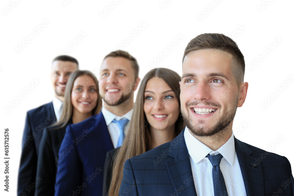 Happy smiling business team standing in a row on a transparent background Happy smiling business team standing in a row on a transparent background