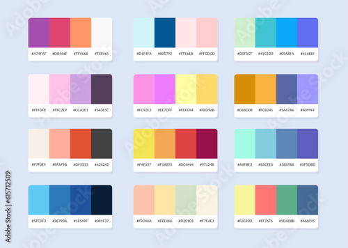 Pantone colour palette catalog samples in rgb hex. Color swatch.