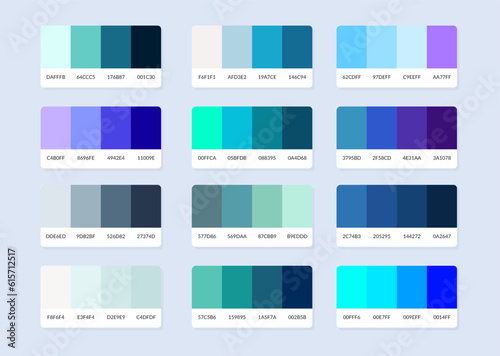 Pantone colour palette catalog samples in rgb hex. Color swatch.