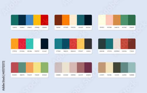 Pantone colour palette catalog samples in rgb hex. Color swatch.