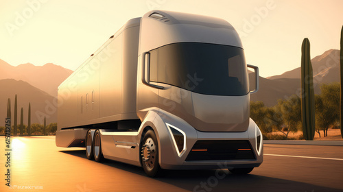 Recharging EV Truck, Self-driving electric semi truck. © visoot