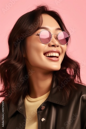 Beautiful woman wearing sunglasses smiling confident  made with Generative AI