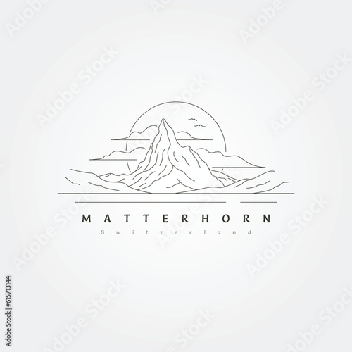 matterhorn mountain with sunset line art vector symbol illustration design, mountain logo design