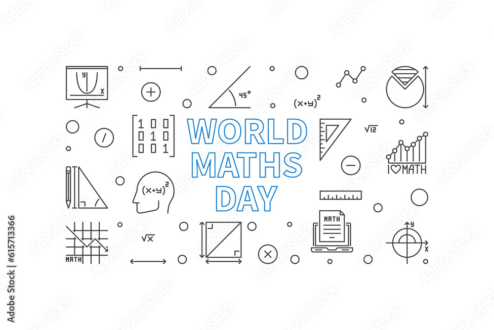 World Maths Day concept vector line banner. Math illustration World Maths Day concept vector line banner. Math illustration