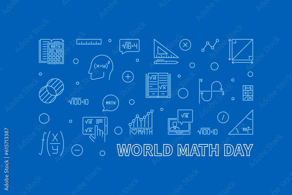 World Math Day concept vector outline horizontal banner - Math illustration World Math Day concept vector outline horizontal banner - Math illustration
