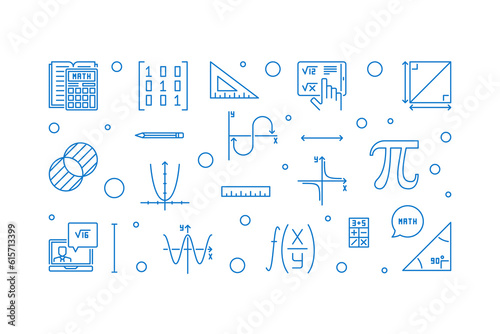 World Math Day vector outline heart banner. Math 8 March Holiday illustration