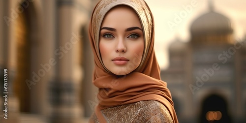 Beautiful woman wearing hijab with light exposure made with Generative AI