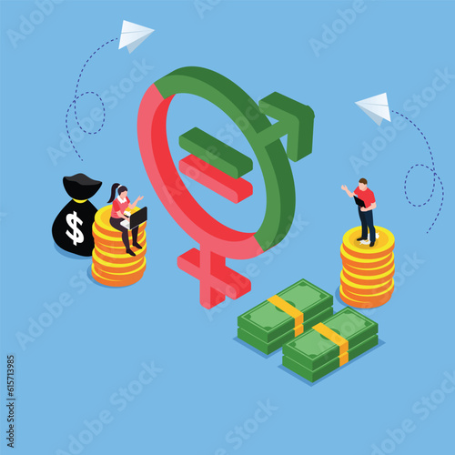 Gender wage equality in business 3d vector illustration concept for banner, website, illustration, landing page, flyer, etc