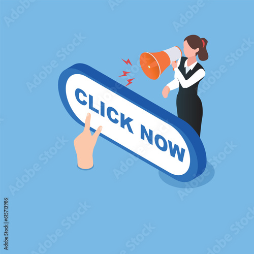 Businesswoman yelling on megaphone calling for action 3d vector illustration concept for banner, website, illustration, landing page, flyer, etc