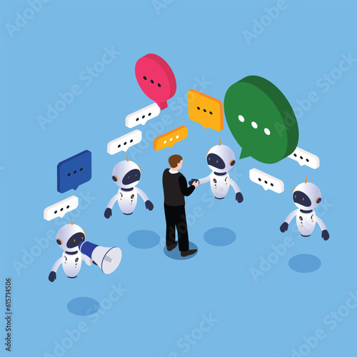 Chat bot and future marketing. AI and business IOT 3d vector illustration concept for banner, website, illustration, landing page, flyer, etc