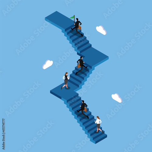 Business people Career path or improvement growth stair to success 3d vector illustration concept for banner, website, illustration, landing page, flyer, etc