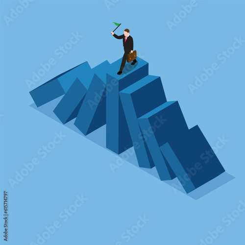 Financial success Businessman holding a flag surviving financial meltdown 3d vector illustration concept for banner, website, illustration, landing page, flyer, etc