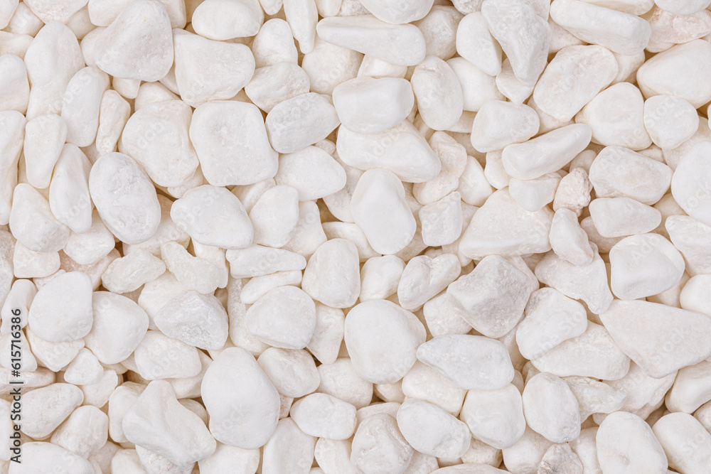 Close up of smooth and white pebbles or stones