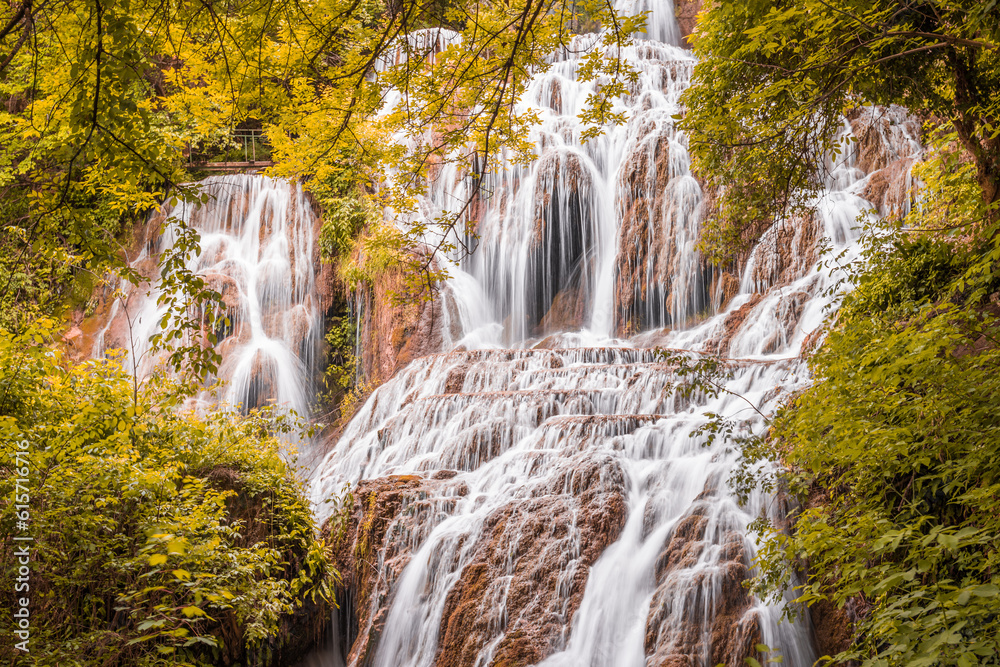 Scenic view of Krushuna waterfall in Krushuna National Park in Bulgaria