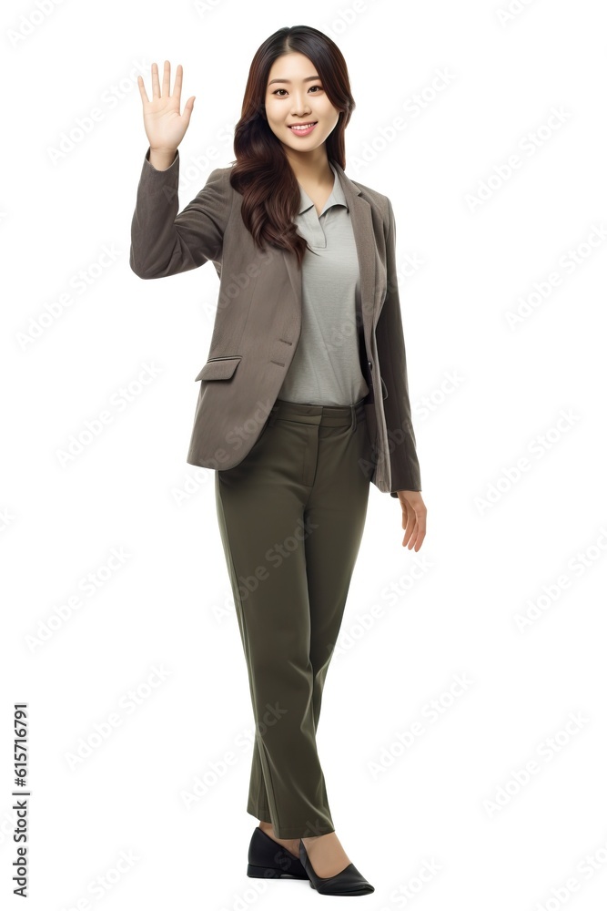 beautiful asian woman is greeting with a smile isolated on white made with Generative AI beautiful asian woman is greeting with a smile isolated on white made with Generative AI