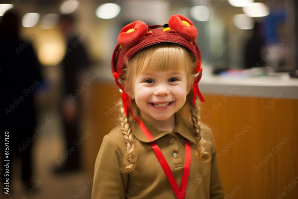 Happy girl in Customer Service Representative costume with Generative AI Happy girl in Customer Service Representative costume with Generative AI