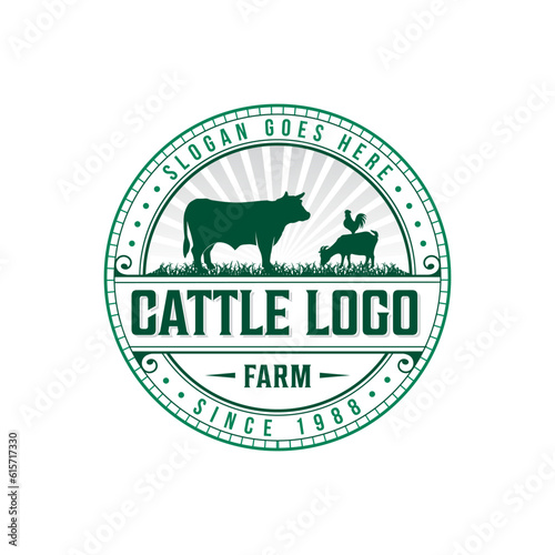 Livestock, Cattle, cow farm vector illustration classic retro vintage logo design

