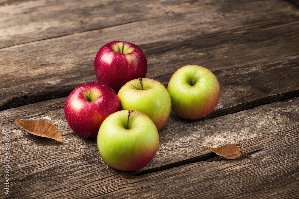 apples on wooden background, generative ai apples on wooden background, generative ai