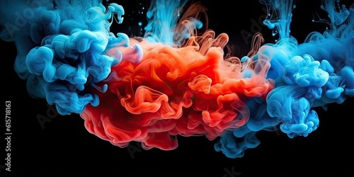 Acrylic blue and red colors in water made with Generative AI