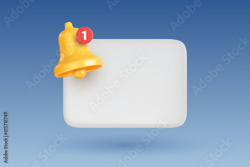Notification icon with speech bubble and yellow bell with notification counter. Social media or instant messenger reminder concept. Realistic 3D vector illustration, EPS 10 format