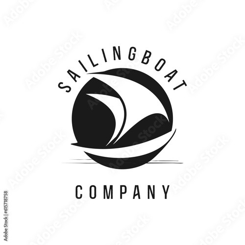 Dhow Sailboat Silhouette logo design, Traditional Sailboat from Asia Africa on River and Sea