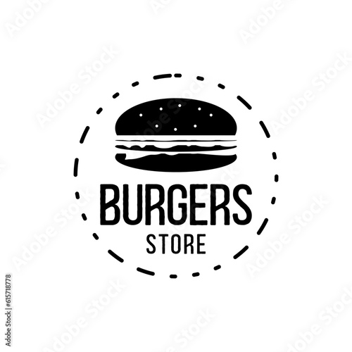 Vintage Hamburger Beef Cheese Patty Burger for Retro Fast Food Restaurant logo design with Hipster Drawing style