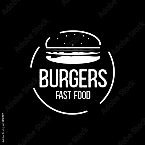 Vintage Hamburger Beef Cheese Patty Burger for Retro Fast Food Restaurant logo design with Hipster Drawing style