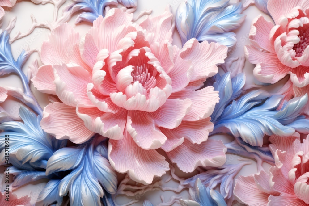 beautiful floral background with gentle peony flowers made of  porcelain, ai tools generated image